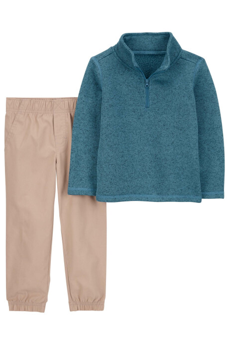 Set dos piezas, pantalón de lona y buzo forrado en sherpa con cuarto cierre Sin color