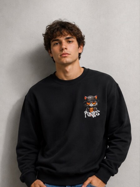 BUZO OXX 7145 GATO PUNKS NEGRO