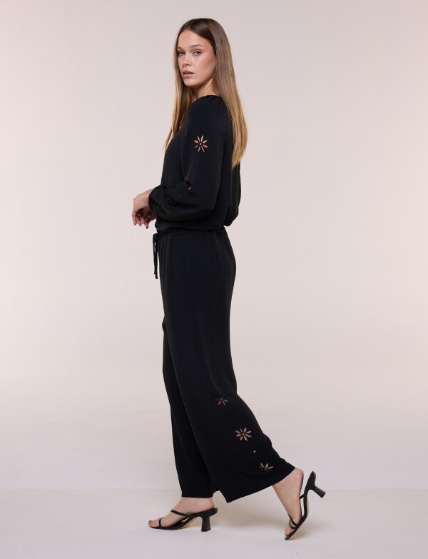 Pantalon Fluído Con Lateral Calado NEGRO