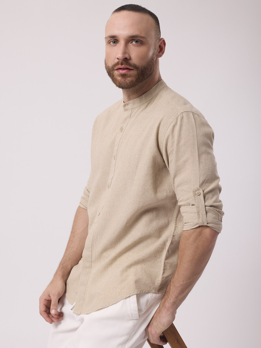 Camisa m/l lino lisa - crudo 