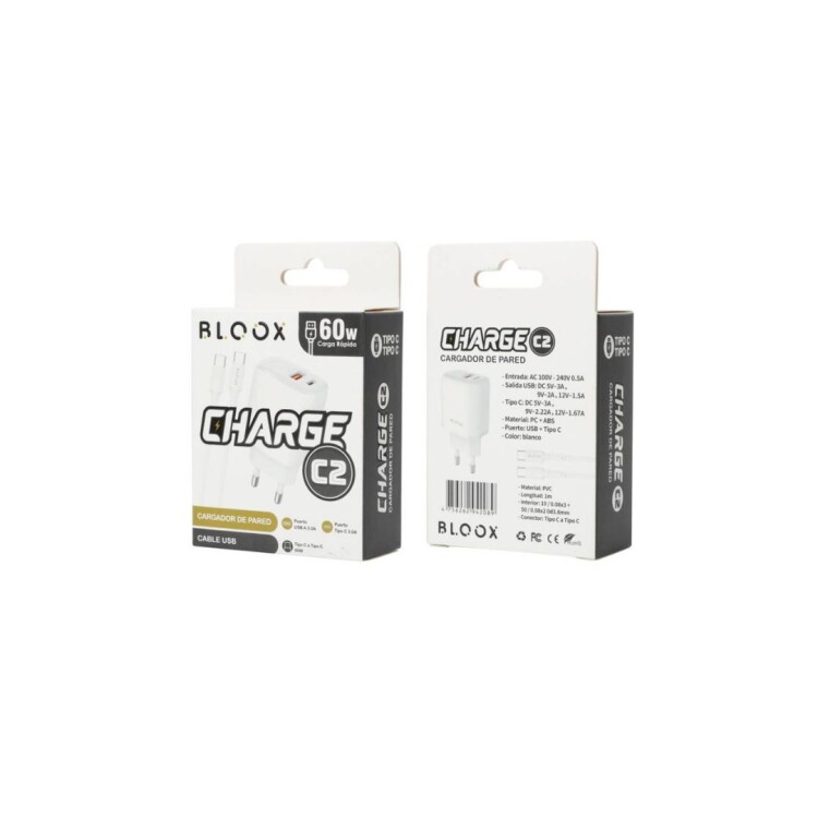 CARGADOR DE PARED USB+TIPO C CON CABLE TIPO C 60W CARGADOR DE PARED USB+TIPO C CON CABLE TIPO C 60W