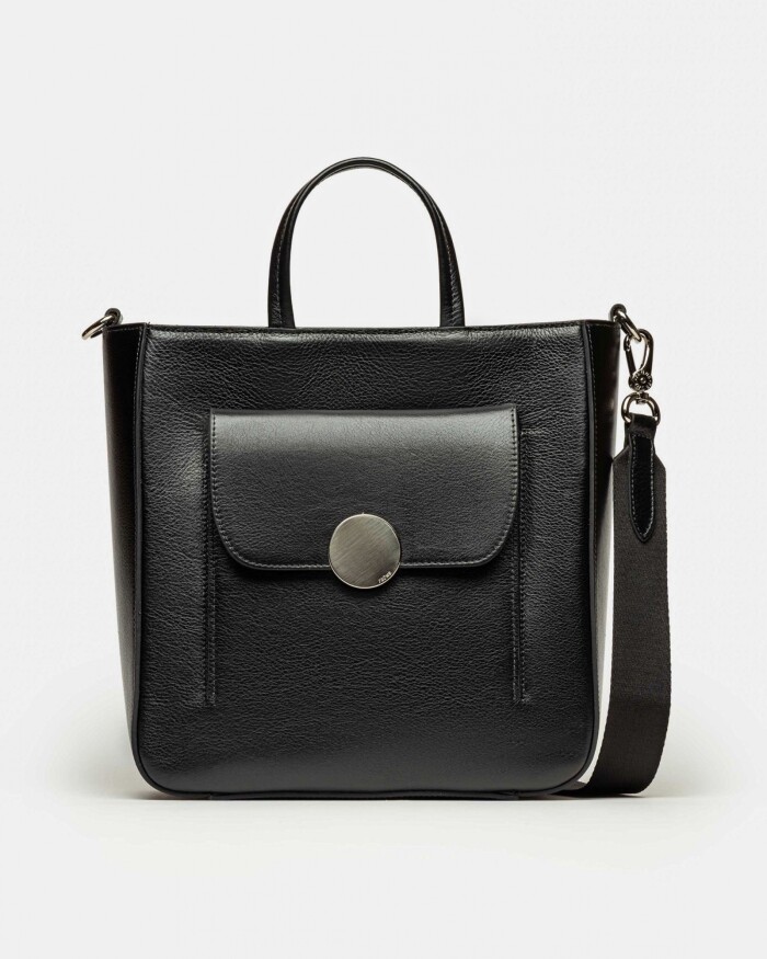 Shopper The Circle en cuero liso Negro