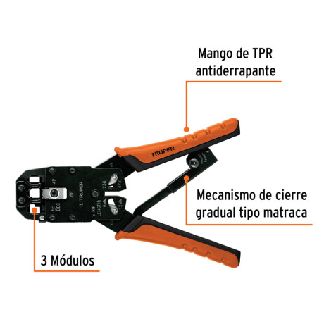 ALICATE P/TERMINALES MULTIFUNCION (RJ-9.RJ-11.RJ-12YRJ-45) TRUPER PRJ-3X N/a