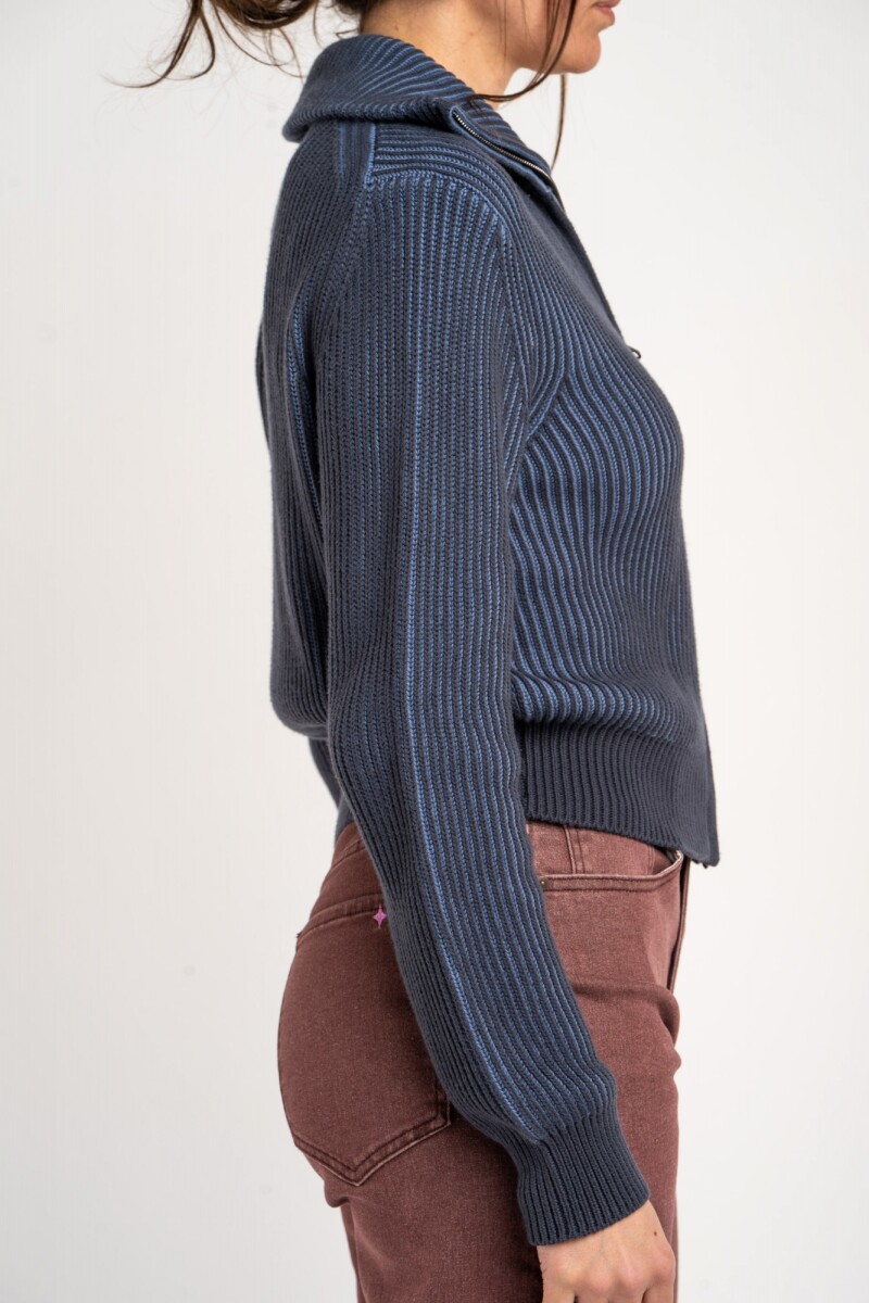 Campera Tejida Algodón Azul