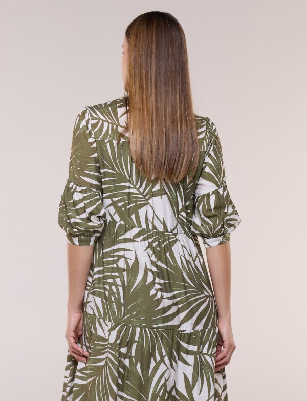 Vestido Midi Estampado Con Botones Y Volantes OLIVA/MULTI