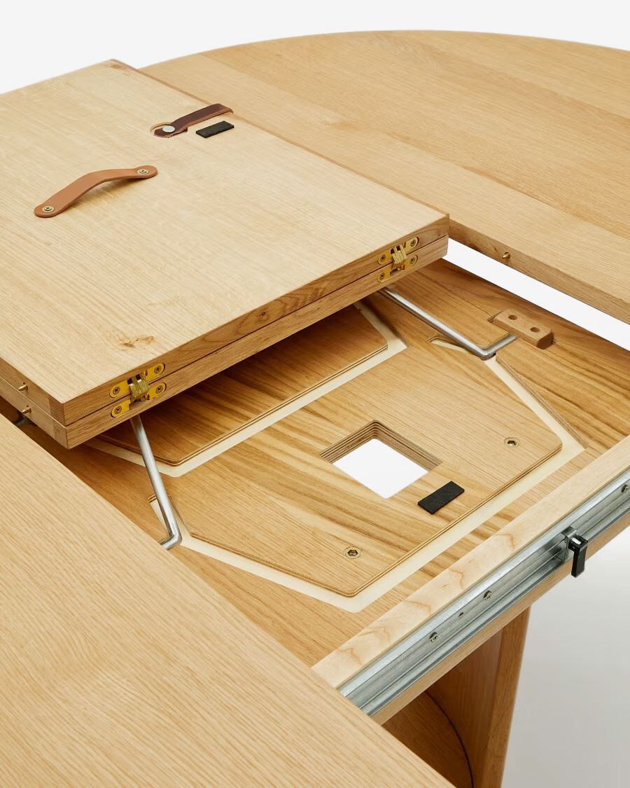Mesa extensible redonda Artis de madera maciza y chapa de roble FSC 100% 120 (170) x 80 cm Mesa extensible redonda Artis de madera maciza y chapa de roble FSC 100% 120 (170) x 80 cm