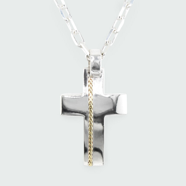 Cruz grande de plata 925 y trenza de oro 18k (incluye cadena) Cruz grande de plata 925 y trenza de oro 18k (incluye cadena)