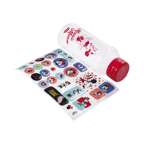 Botella Plática Abre Fácil Minnie 600 ml con Adhesivos U