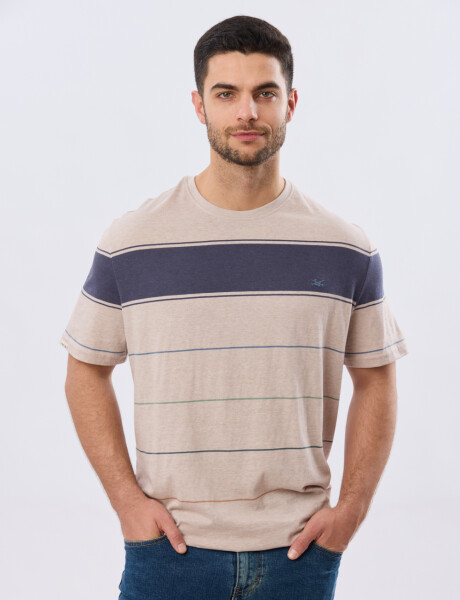 REMERA RAYADA DE ALGODÓN Beige