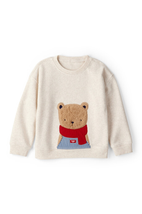 Buzo de algodón con felpa, beige, estampa oso Sin color