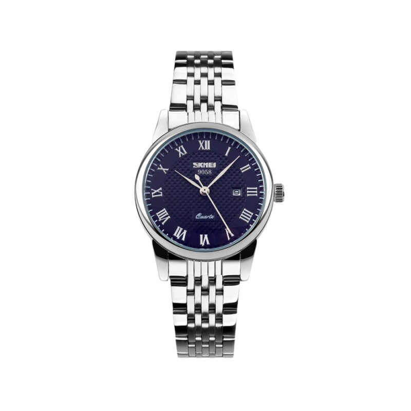 Reloj Skmei 9058SBU-S analógico en acero plateado con esfera azul (caja delicada 31 mm) Azul