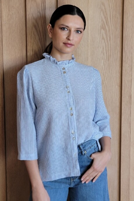 Camisa Carlotta 2.0 Lino Raya Azul fina