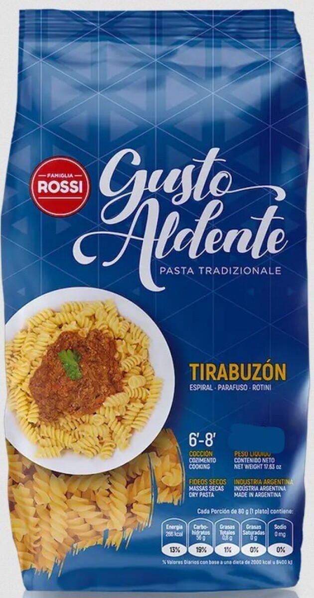 FIDEOS NATURAL GUSTO ALDENTE 400G TIRABUZON 