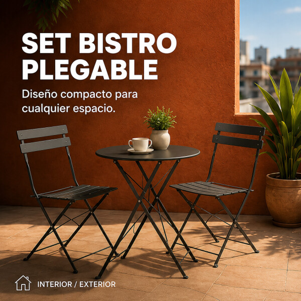 Set Juego Jardín Combohome Balcón Bistro Plegable 3 Piezas Negro 1