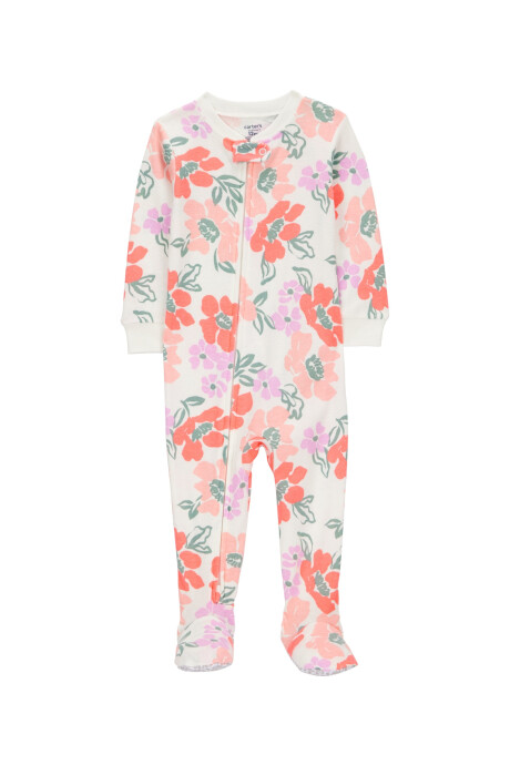 Pijama una pieza de algodón, con pie, diseño floral Sin color
