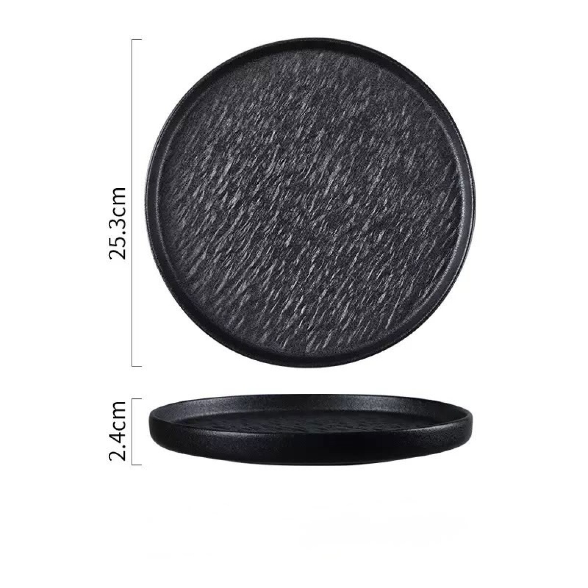 Fuente de Presentación Cerámica Negra - Línea Black Stone – Ø25.3 x 2.4cm 