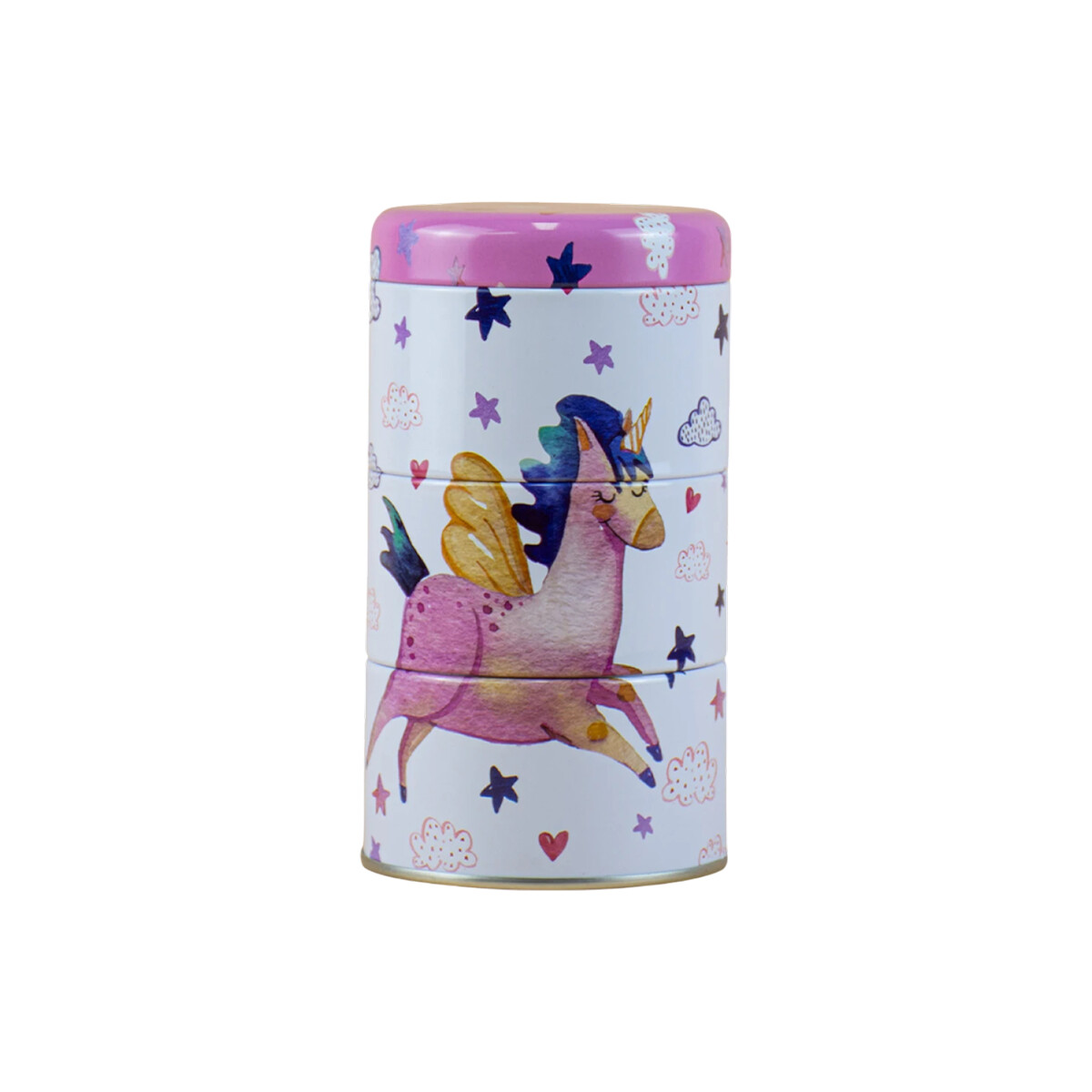 Set x3 latas apilables Unicornio fondo blanco 