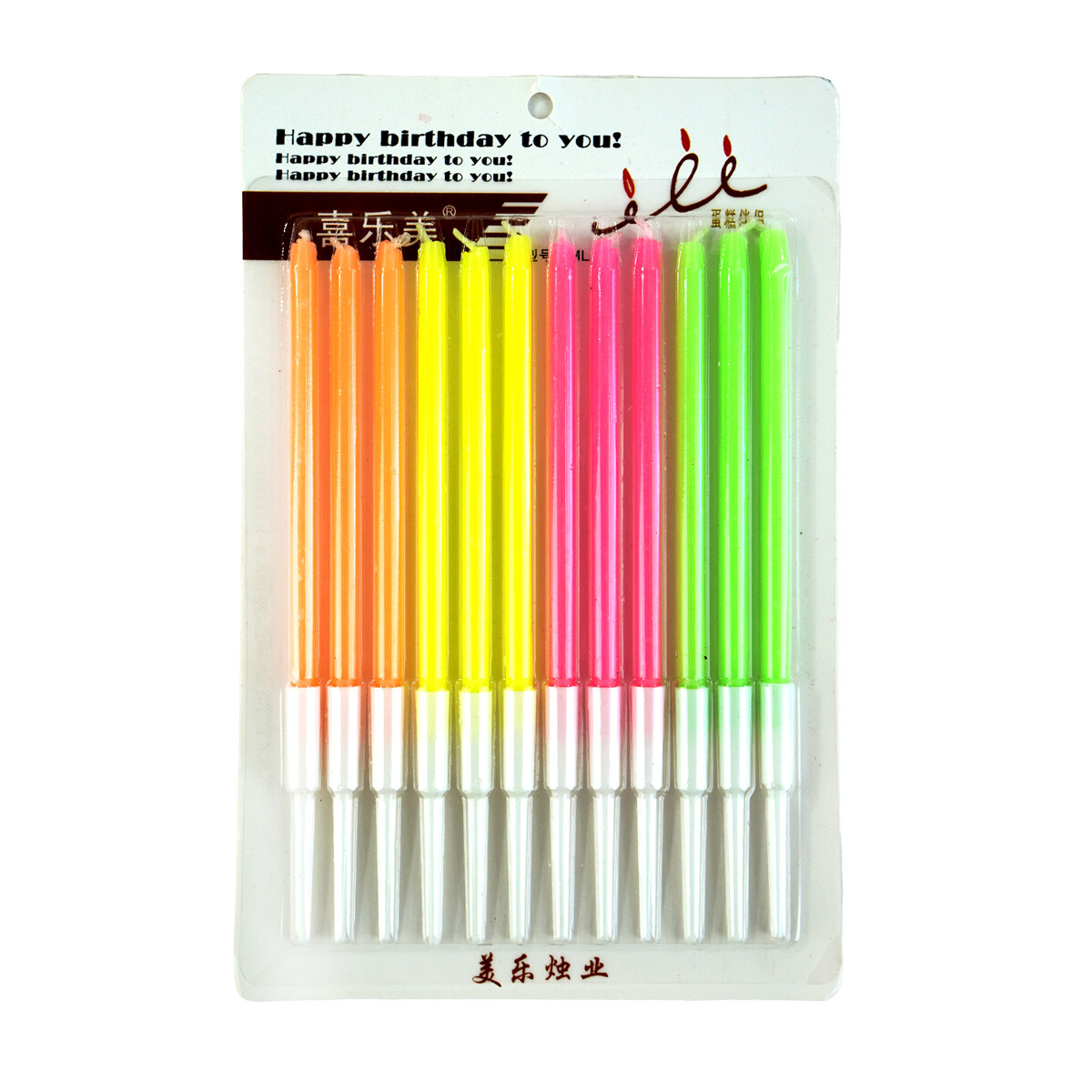 VELA P/CUMPLEAÑOS X12PCS LARGAS FLUO BLISTER 