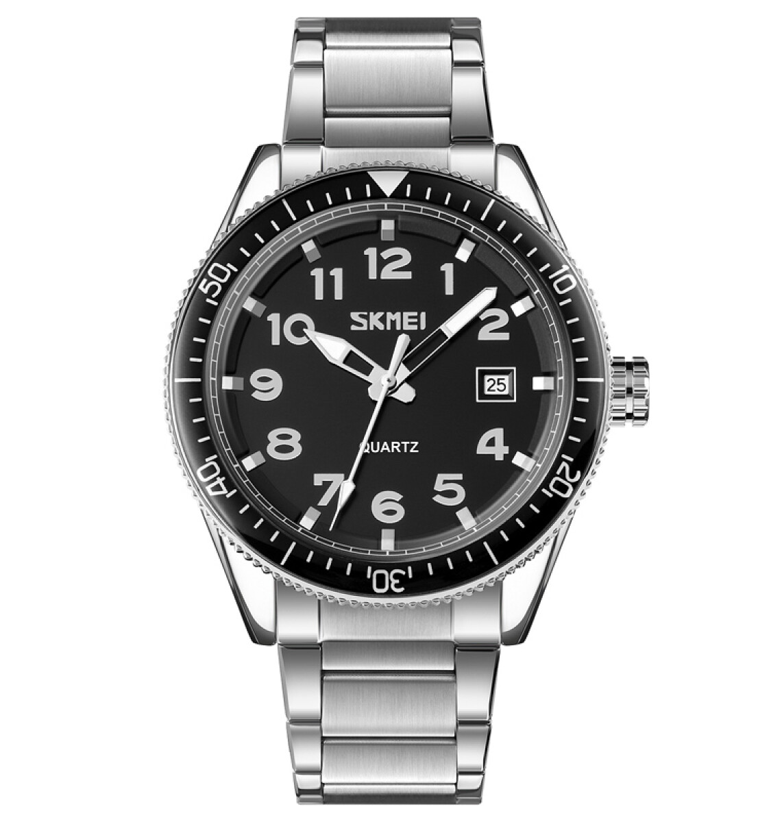 Reloj Skmei 9232ssibk Analógico Para Hombre En Acero Plateado Con Esfera Negra 