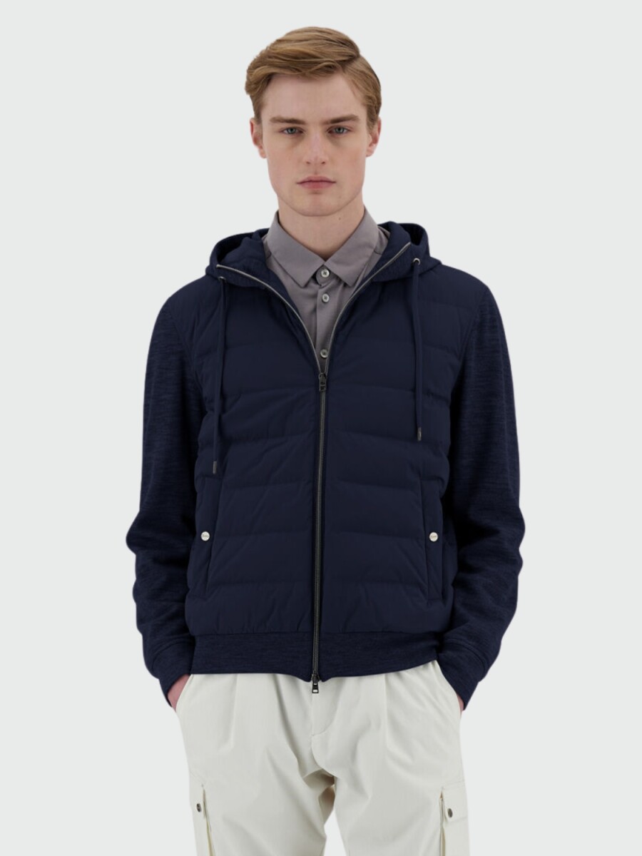 Herno - Cardigan de lana y algodón relleno de plumas de ganso - Azul 