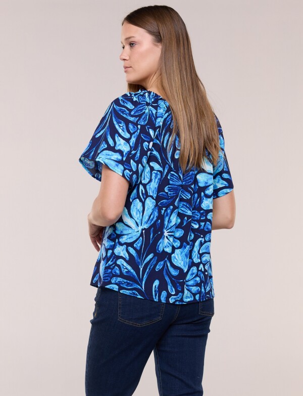 Blusa Holgada Escote Redondo Elastizado AZUL/MULTI
