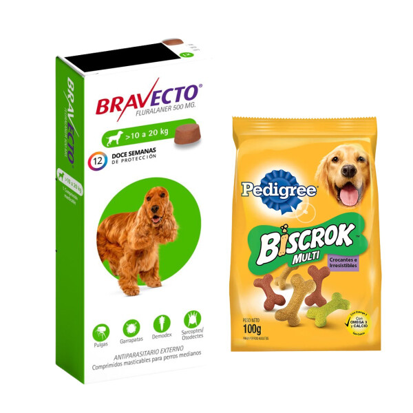 BRAVECTO TRIMESTRAL 10 A 20 KG + PEDIGREE BISCROK MULTI 100 GR BRAVECTO TRIMESTRAL 10 A 20 KG + PEDIGREE BISCROK MULTI 100 GR