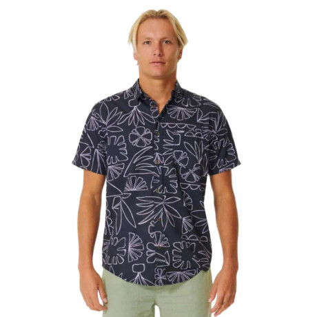 Camisa MC Rip Curl Swc S-S Shirt Diseño Hojas Negro