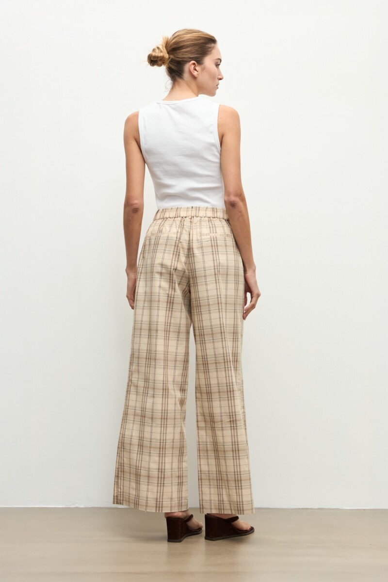 Pantalon wide leg escoces beige