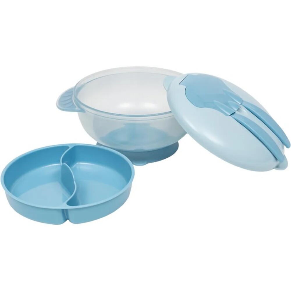 Bowl 4 en 1 con cubiertos y ventosa BUBA celeste