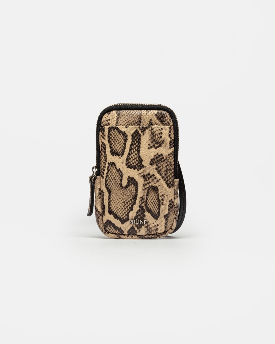 Porta Celular Pia En Cuero Pythone - Beige 