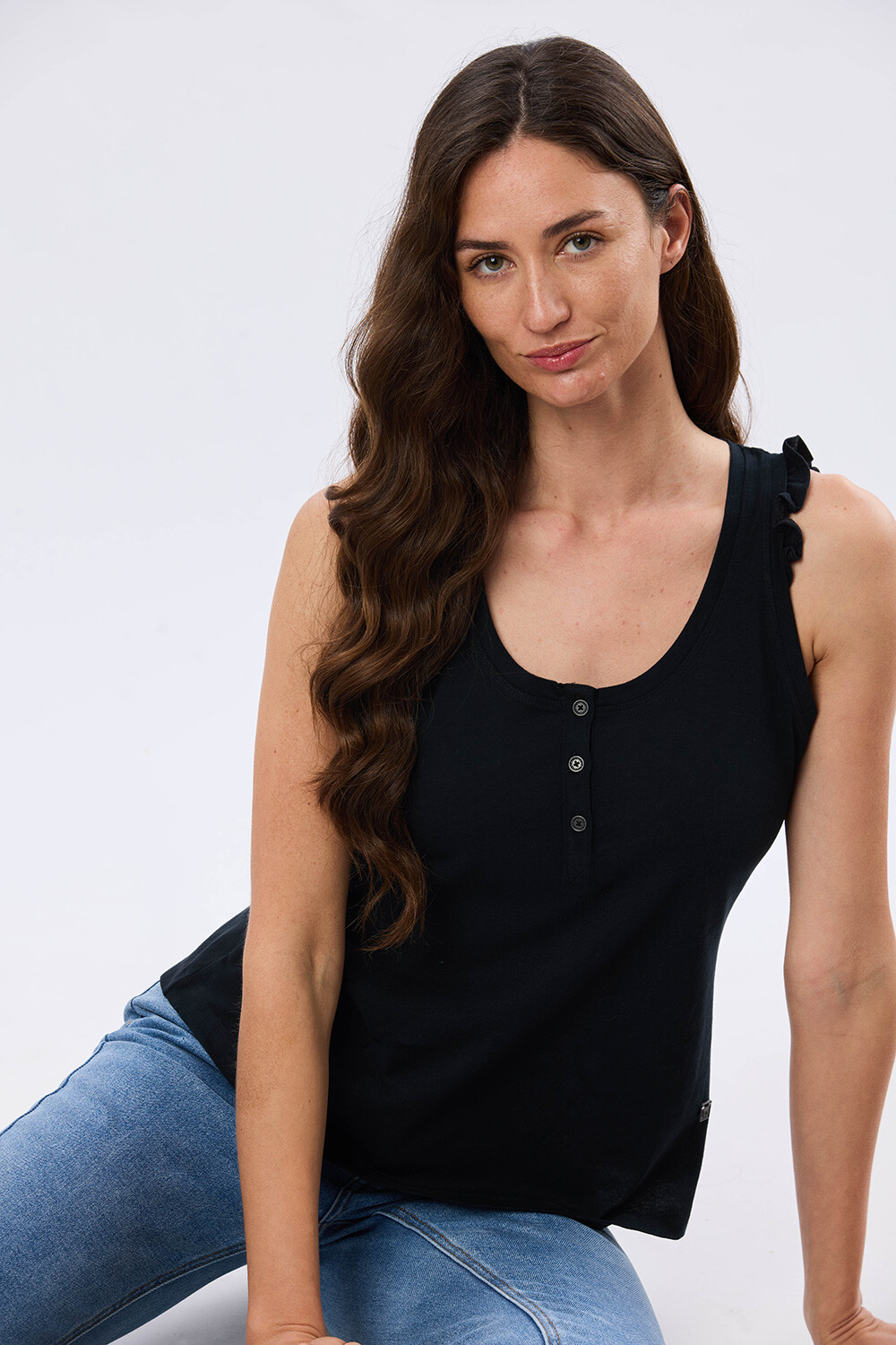 MUSCULOSA LISA DE ALGODÓN Negro
