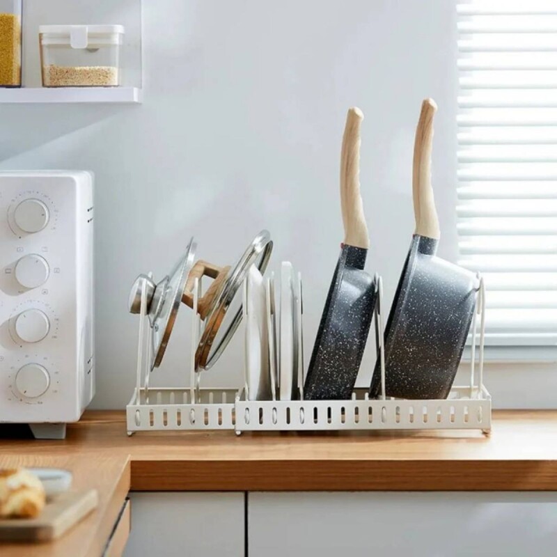 Organizador extensible de cocina para ollas y tapas - Blanco Organizador Extensible De Cocina Para Ollas Y Tapas - Blanco