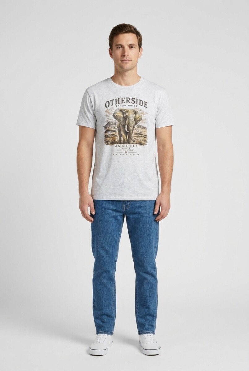 Camiseta estampada Elefante - Gris melange 