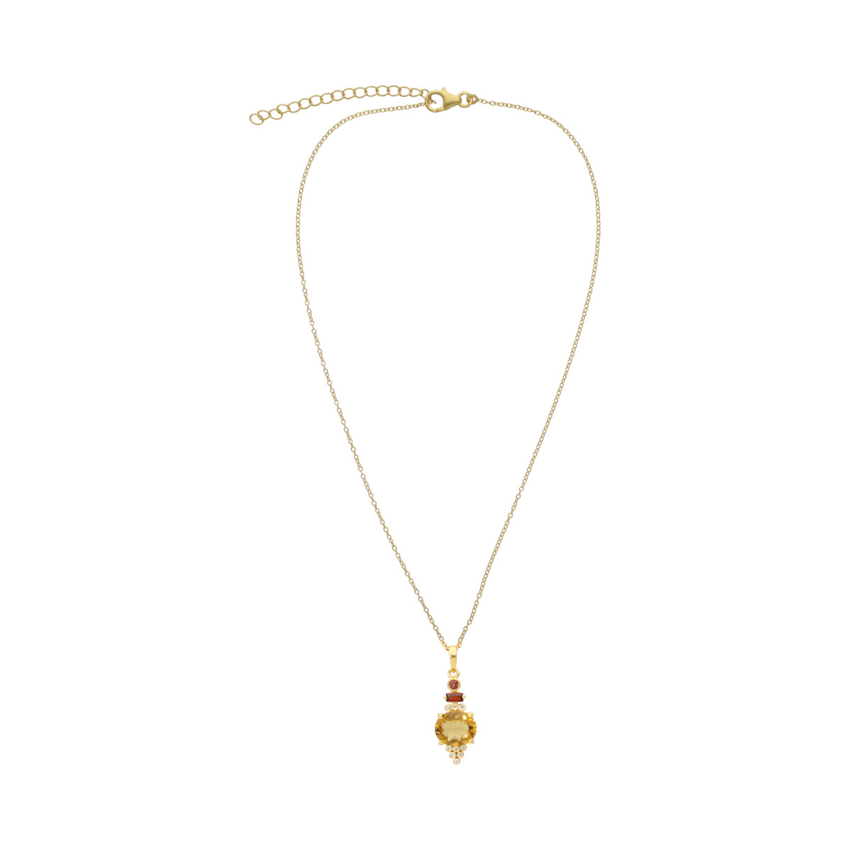 Collar Cadena Karvik Dije Citrino, Diamantes, Granate Plata 925 Y Baño De Oro 