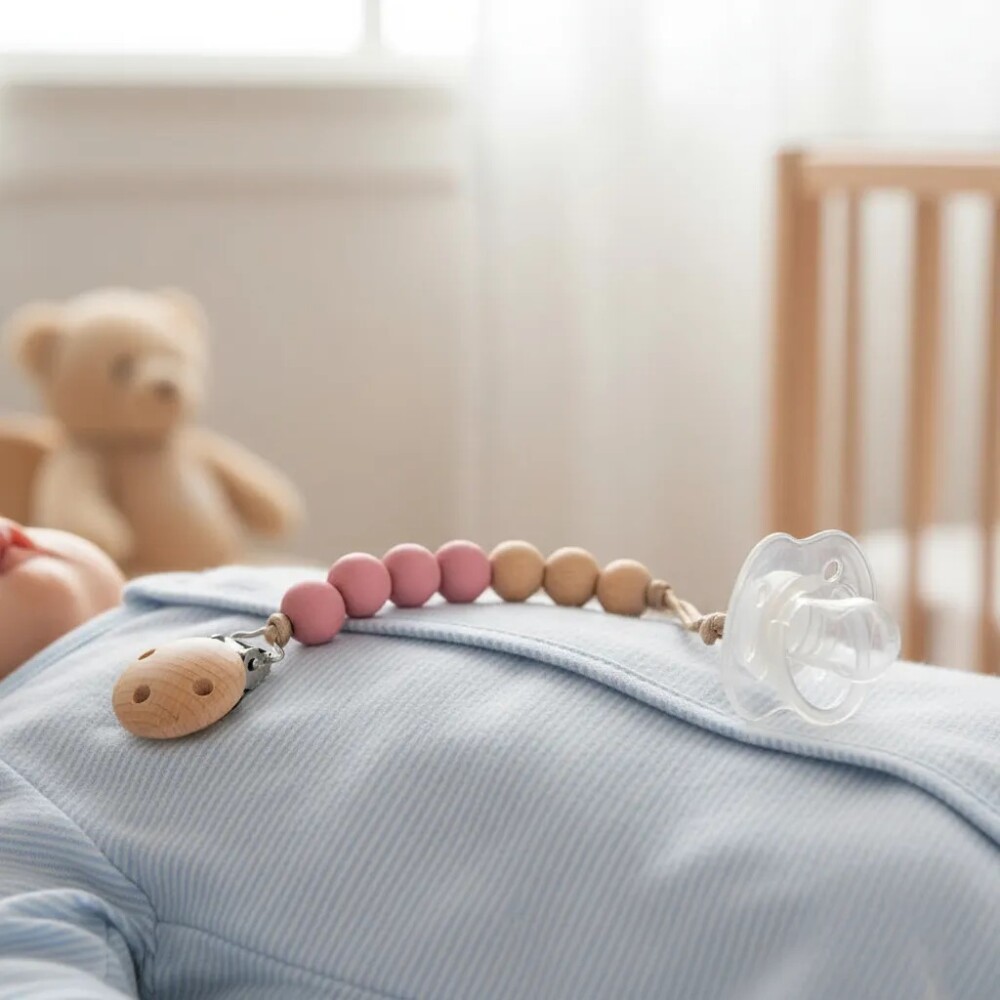 Clip para chupete silicona & bambu BUBA rosado