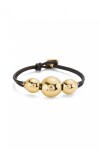 PULSERA DE CUERO CON TRES CUENTAS GRANDES DE ALEACIÓN DE METALES BAÑADAS EN ORO 18K Pulsera