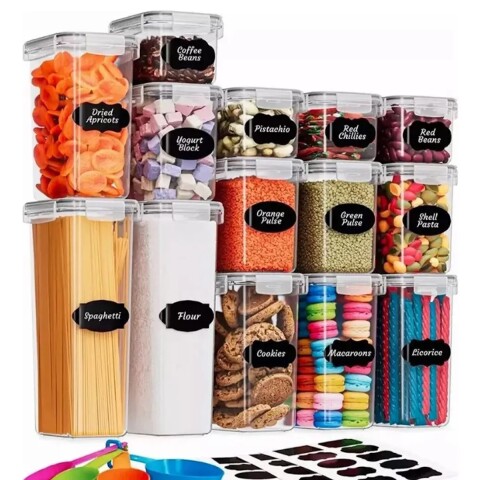Juego de 14 Recipientes Herméticos IMBACK – Contenedores Apilables con Etiquetas Juego de 14 Recipientes Herméticos IMBACK – Contenedores Apilables con Etiquetas