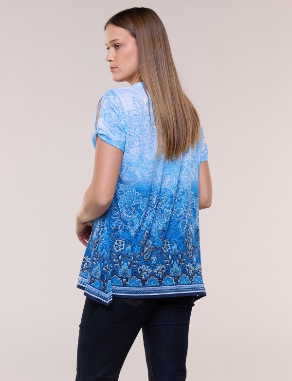 Remera Evasé Y Mangas Cold Shoulder AZUL/MULTI