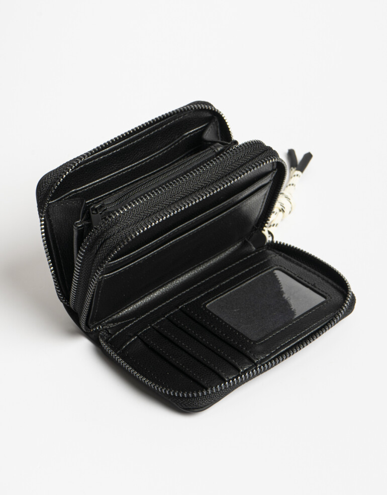 Billetera Zip Round Billetera De Cuerina Con Doble Cierre - Negro