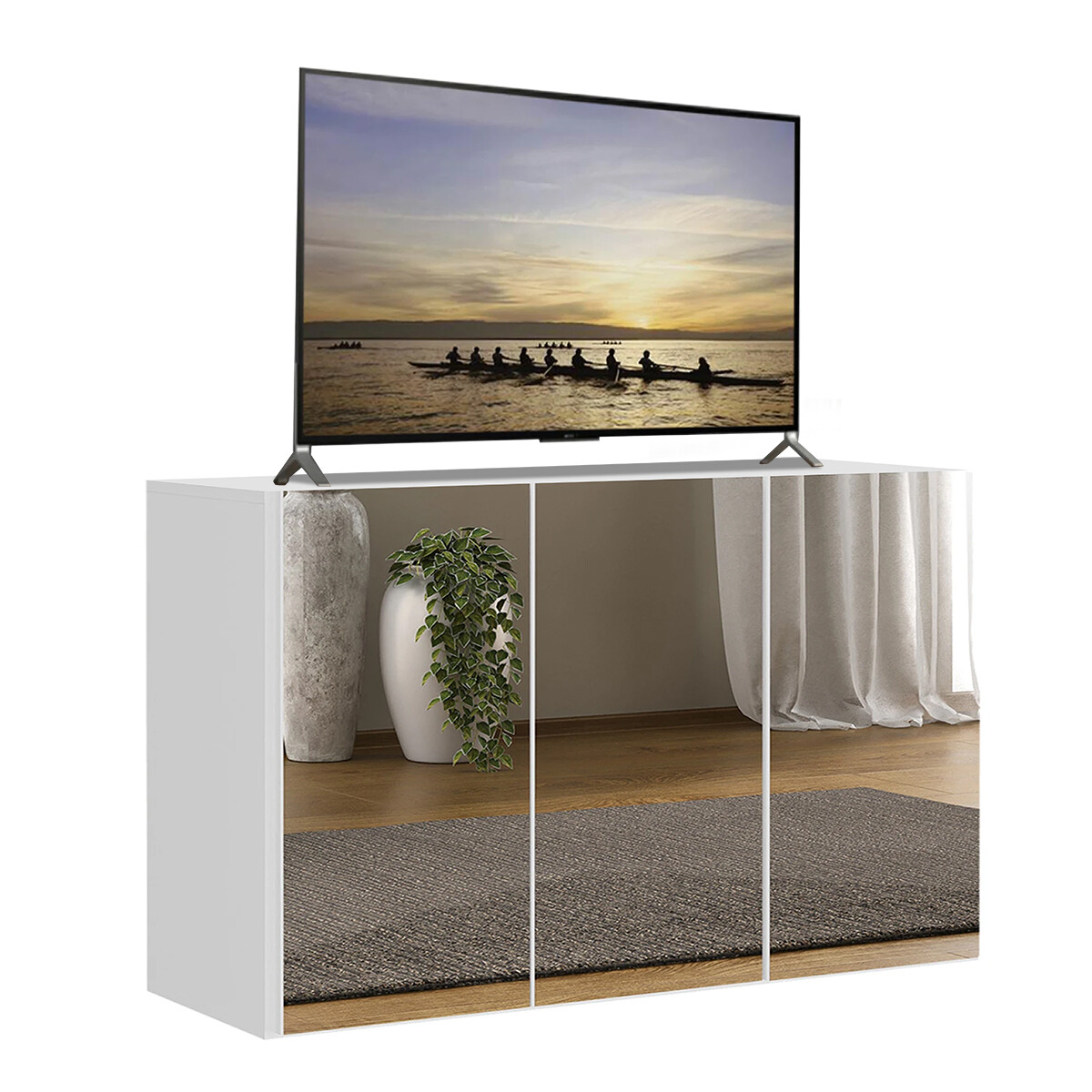 RACK APARADOR PARA TV O AUDIO 3 PUERTAS CON ESPEJOS - BLANCO 