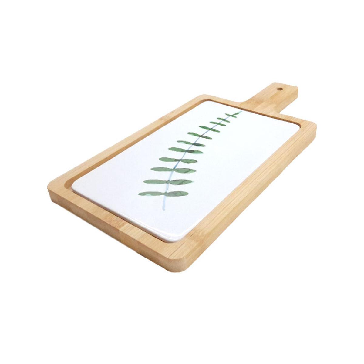 Tabla para picadas de bamboo con plato de cerámica extraíble - Tabla Para Picadas De Bamboo Con Plato De Cerámica Extraíble 