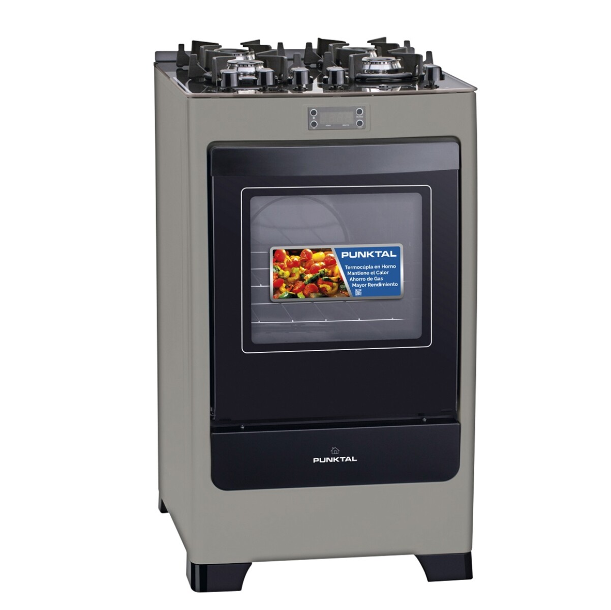Cocina Punktal Pk-735 Supergas 4 Hornallas Plateado Kirkor 