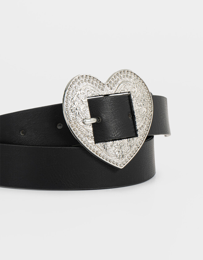 Cinturones y Fajas Boho Cinturón Hebilla Corazón - Negro