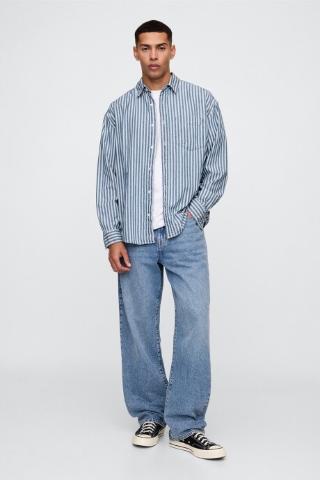 Camisa De Jean A Rayas Hombre Blue Variegated Stripe