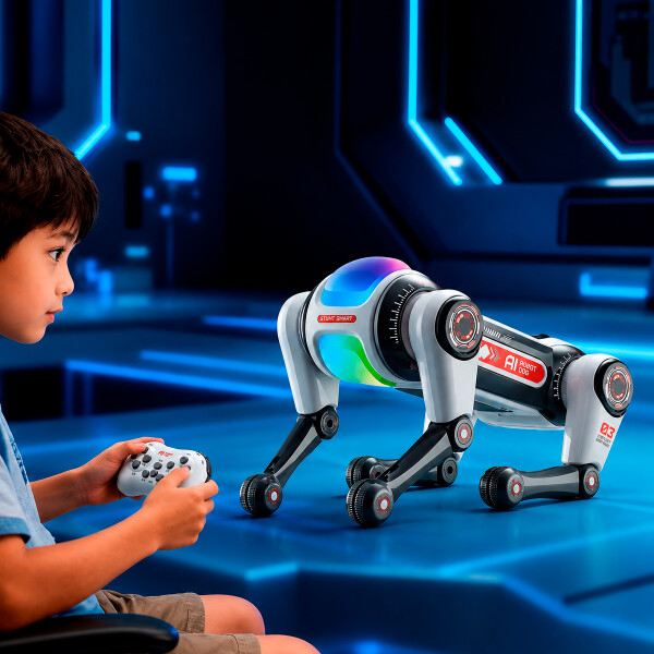 Perro Robot Inteligente con Control Remoto, Luces y Sonido GRIS