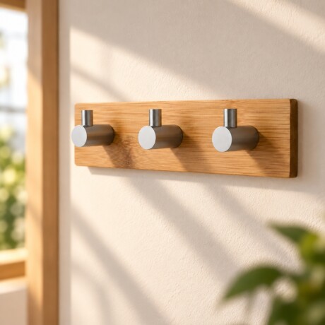 Perchero De Pared Colgante Adhesivo 3 Ganchos Madera Y Metal MADERA
