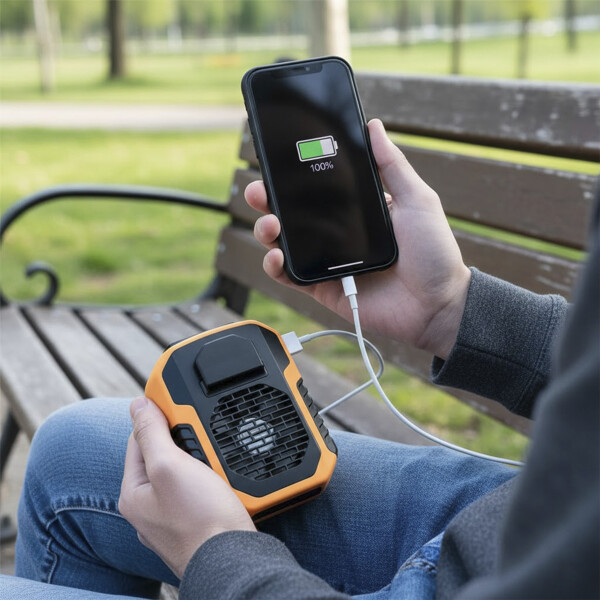 Ventilador Portatil C/ Linterna Usb Power Bank 5 Velocidades Color Negro