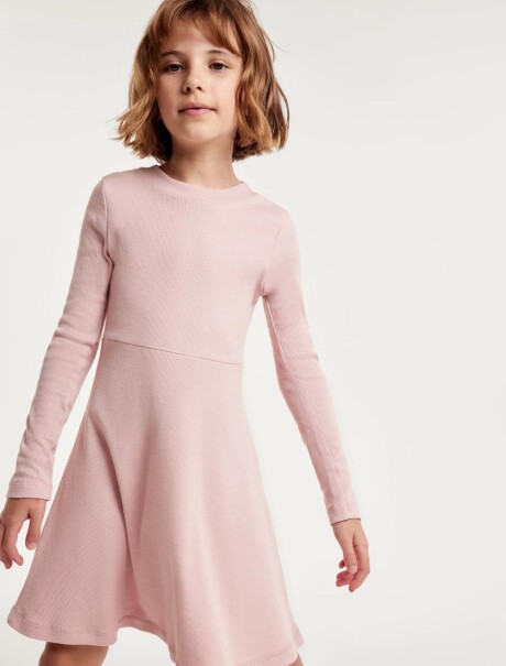 VESTIDO INFANTIL EN TELA ACANALADA ROSADO