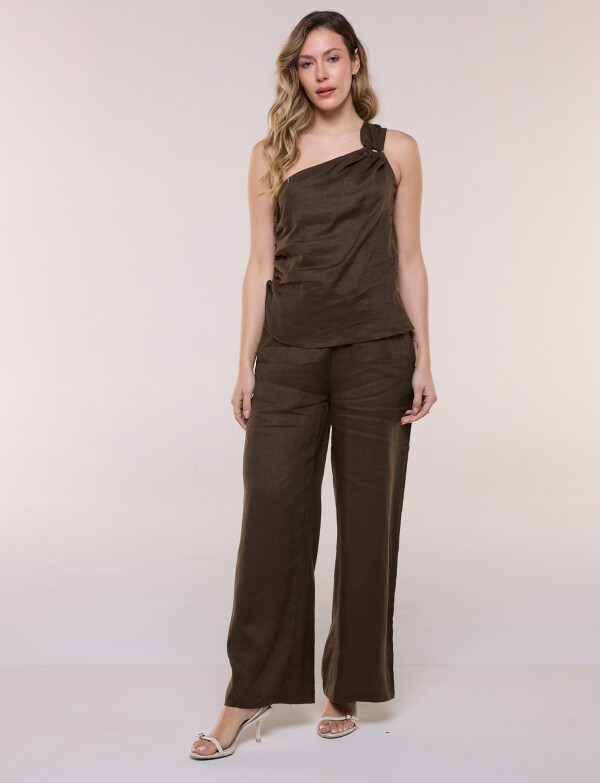 Conjunto De Lino Top Asimétrico Y Palazzo OLIVA
