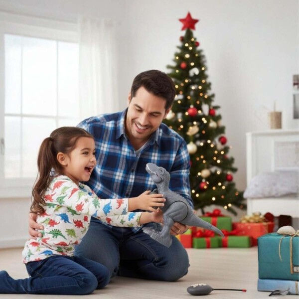 Dinosaurio Tiranosaurio Control Remoto Movimiento Luz Sonido Color Gris